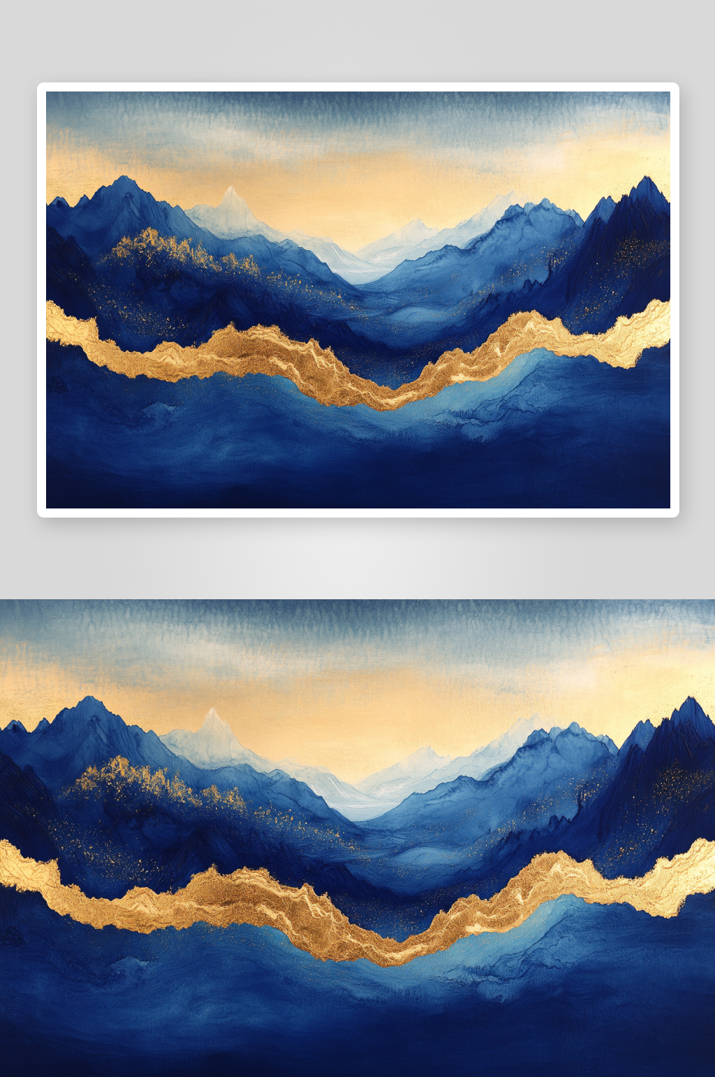 AI中式鎏金山水画背景元素素材