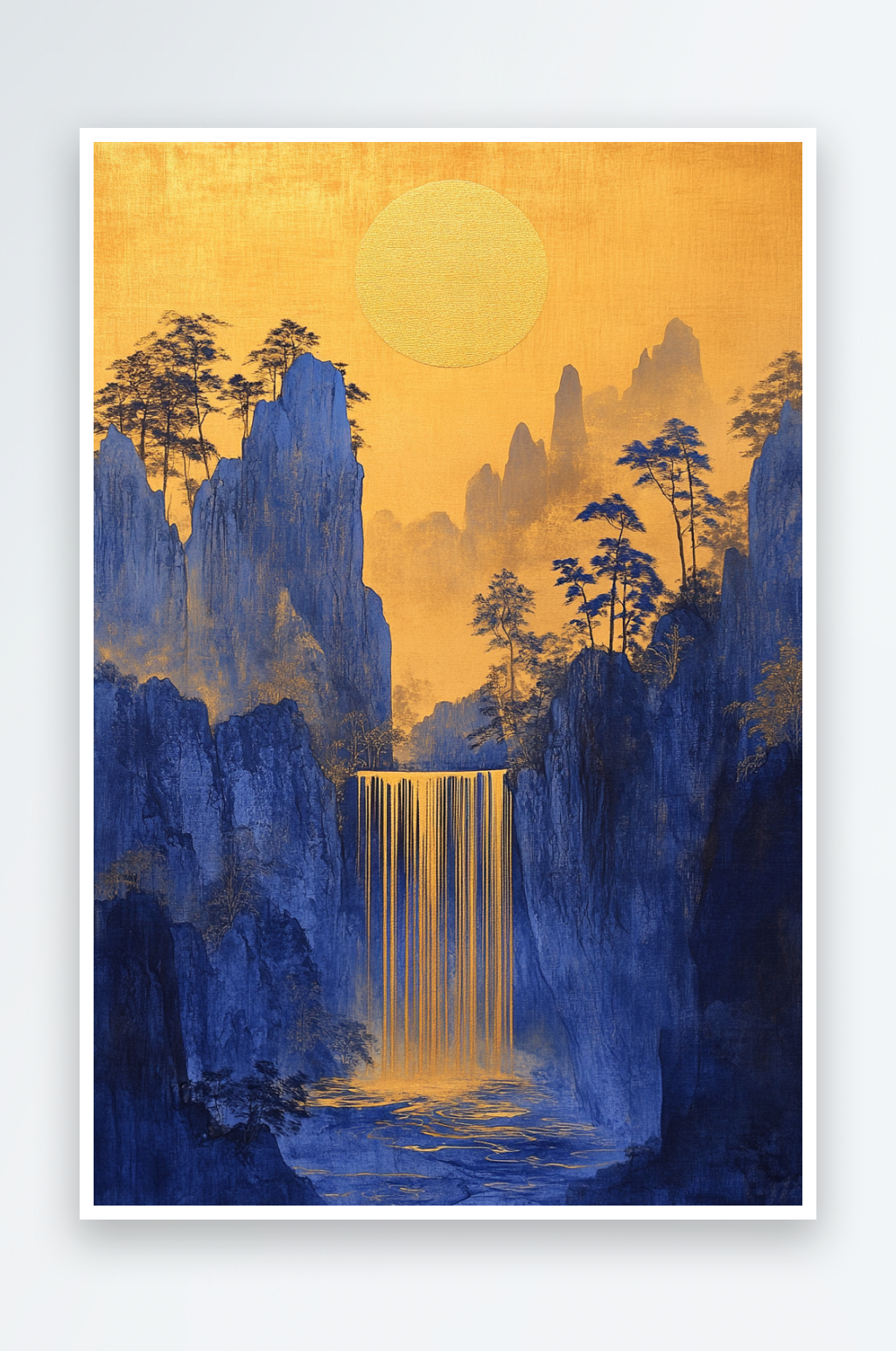 AI黑金山水中式鎏金山水画背景元素素材下载-众图网
