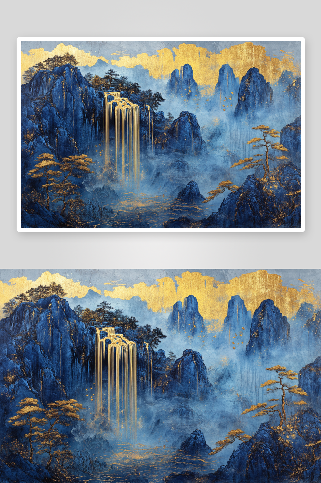 AI黑金山水中式鎏金山水画背景元素素材下载-众图网
