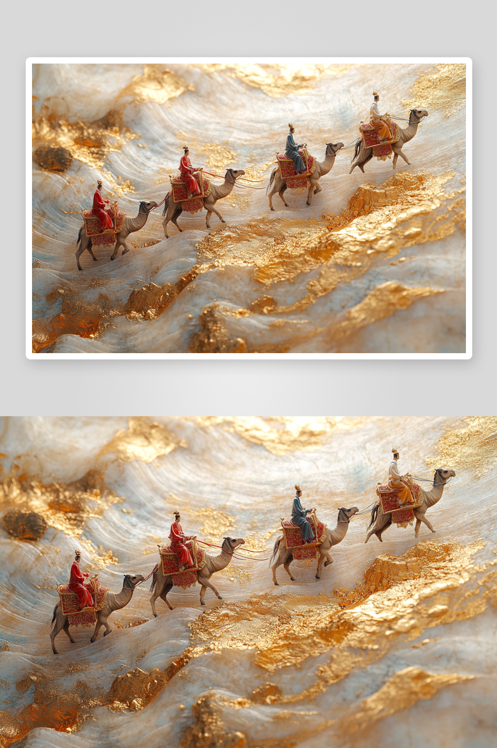 AI古丝绸之东方美学丝绸之路沙漠骆驼插画素材