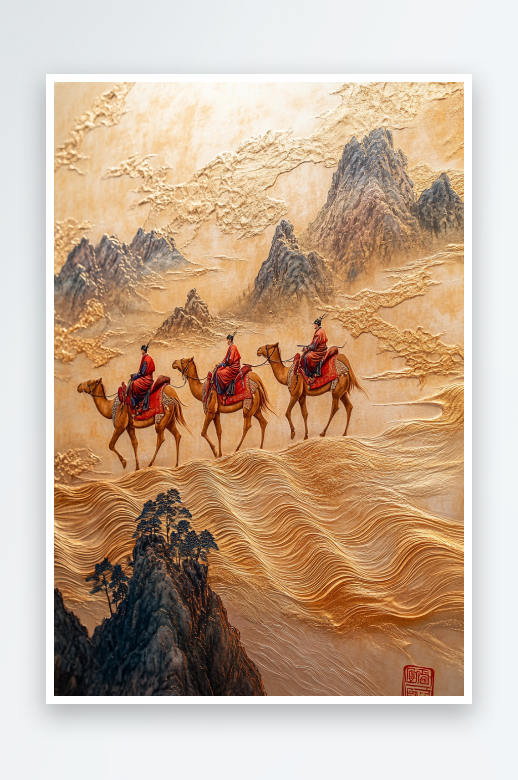 AI古丝绸之东方美学敦煌丝绸之路沙漠骆驼插画素材