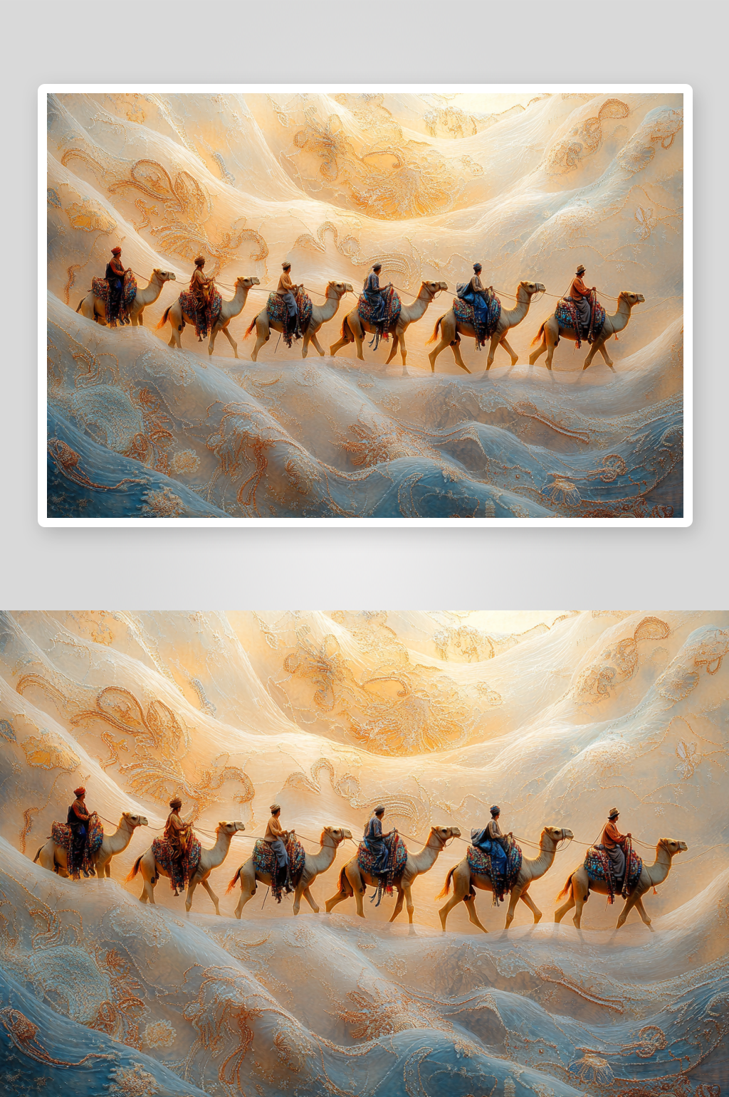 AI沙丘东方美学敦煌丝绸之路沙漠骆驼插画素材