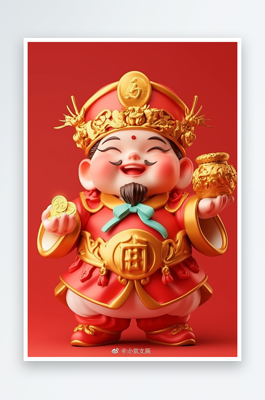 AI财神到中国传统新年财神爷金元宝