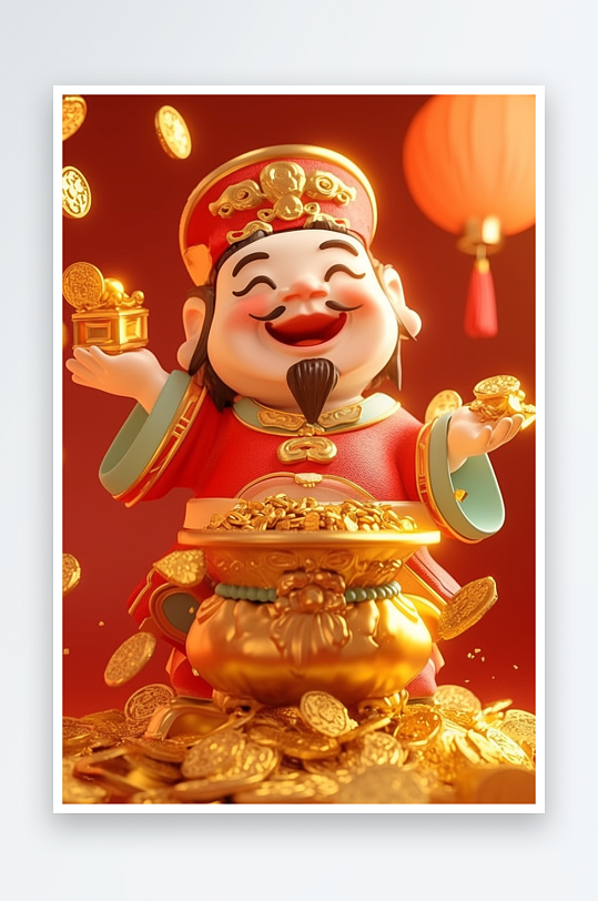 AI金币发财中国传统新年财神爷金元宝-众图网