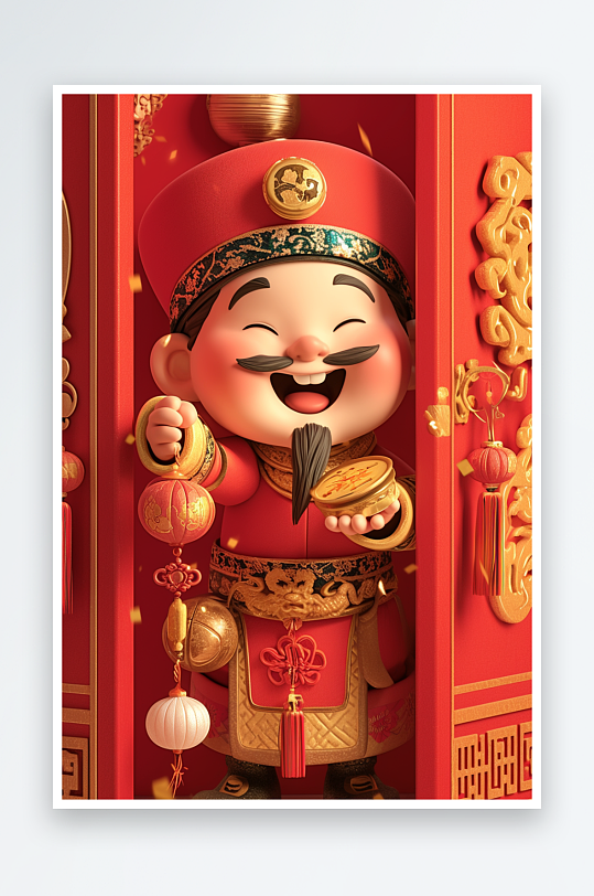 AI财神临门中国传统新年财神爷金元宝-众图网