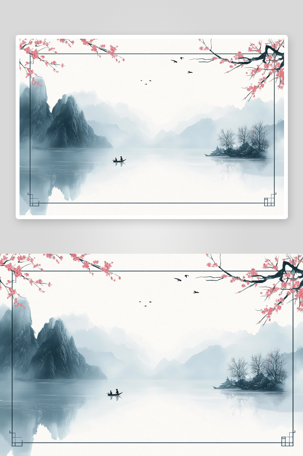 AI飞鸟渔翁中国风水墨背景图素材