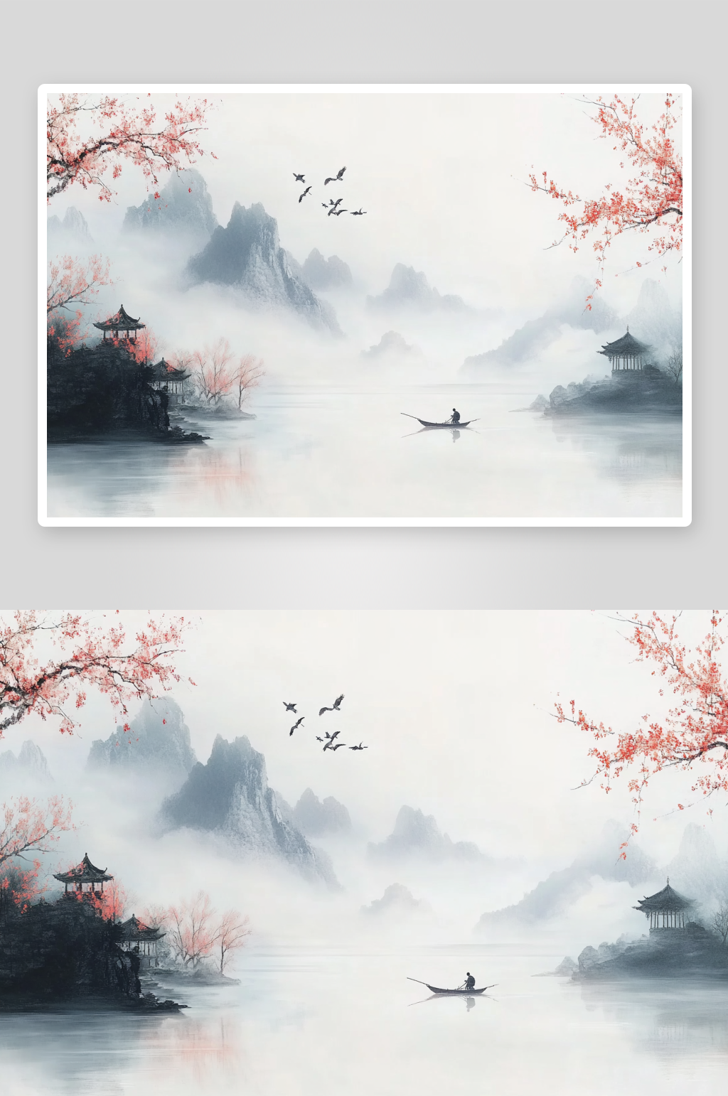 AI渔翁中国风水墨背景图素材