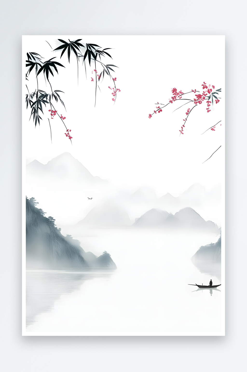 AI竹林梅花中国风水墨背景图素材