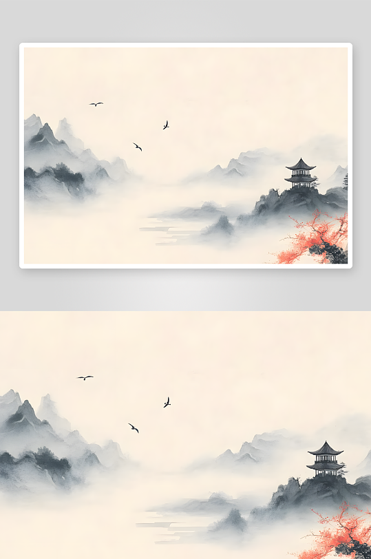 AI祥云山水中国风水墨背景图