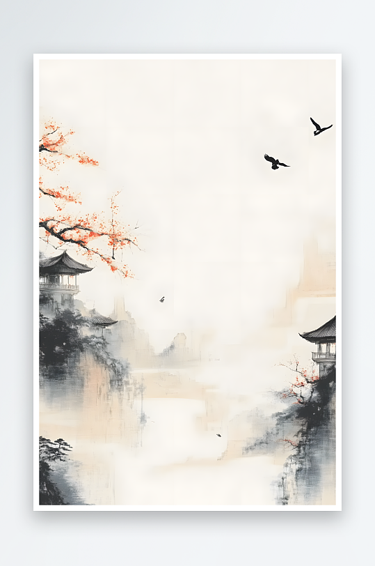 AI祥云山水中国风水墨背景图