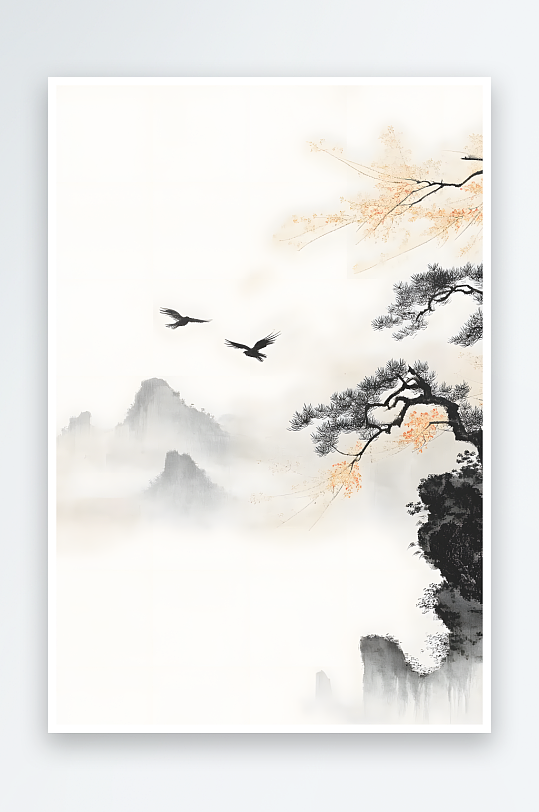 AI祥云山水中国风水墨背景图