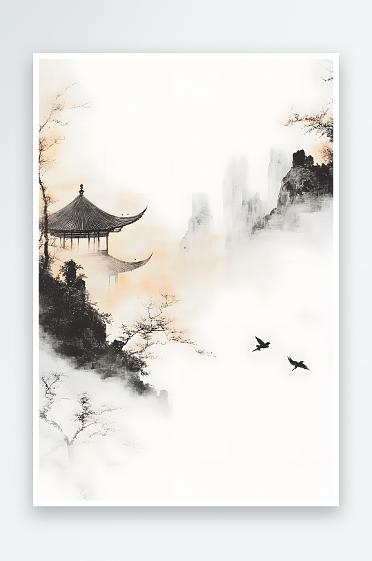AI祥云山水中国风水墨背景图