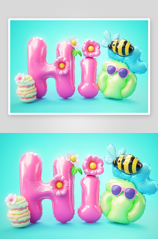 AI春季气球膨胀数字艺术字母元素-众图网