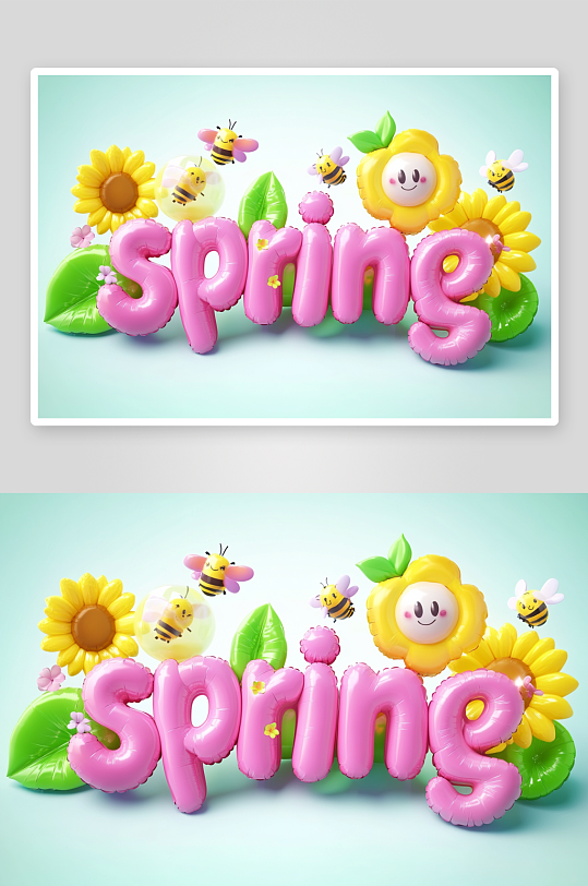 AI春季气球膨胀数字艺术字母元素-众图网