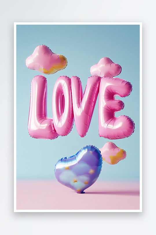 AI情人节爱心LOVE爱心气球膨胀数字艺术字母元素-众图网