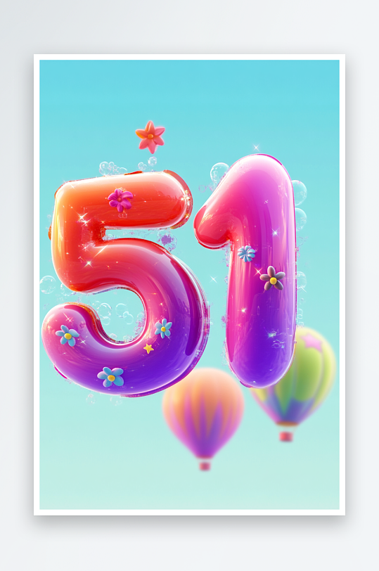 AI51五一劳动节气球膨胀数字艺术字母元素-众图网