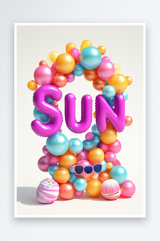 AI夏季夏天数字艺术气球膨胀数字艺术字母元素-众图网