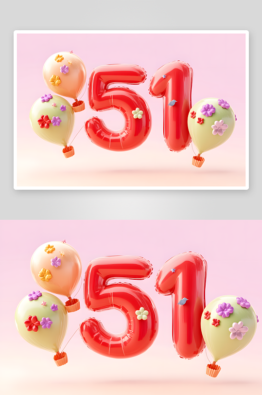 AI51五一劳动节气球膨胀数字艺术字母元素