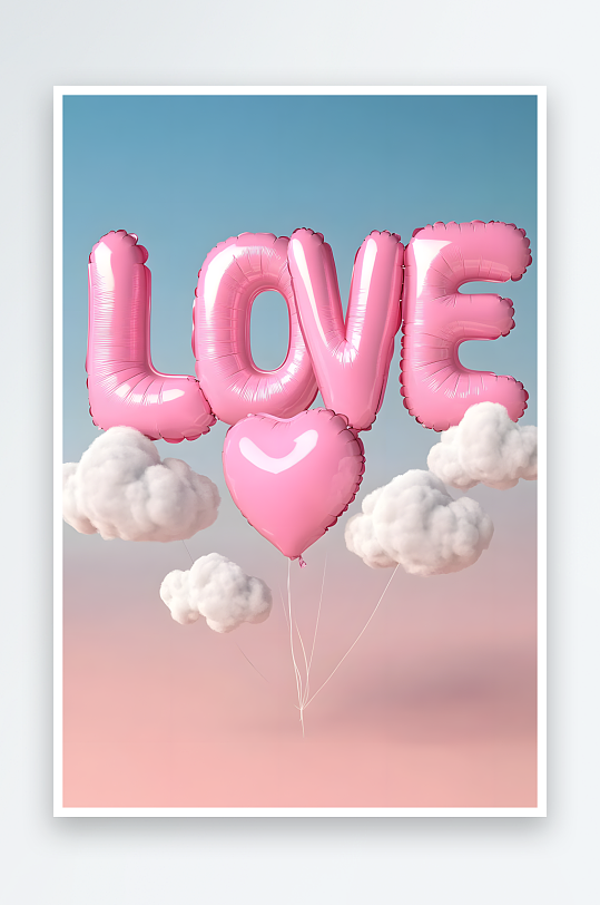 AI情人节爱心气球膨胀数字艺术字母元素-众图网