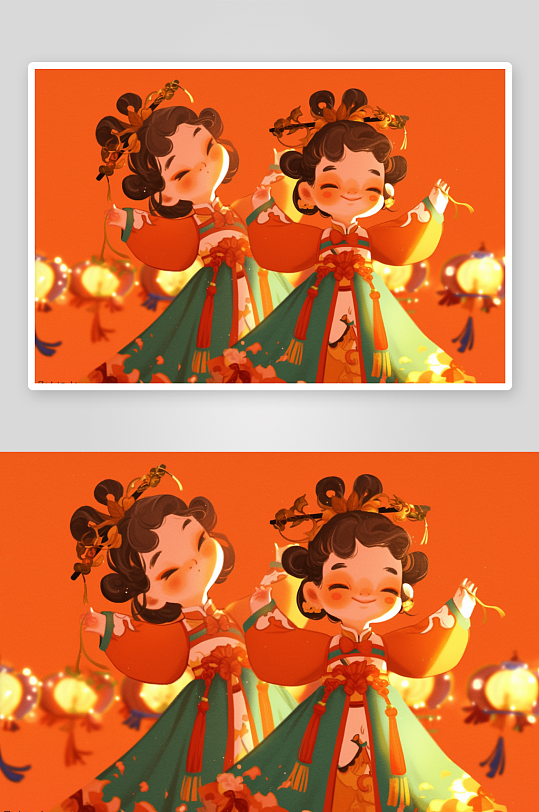 AI横笛唐朝可爱古代唐宫夜宴插画-众图网