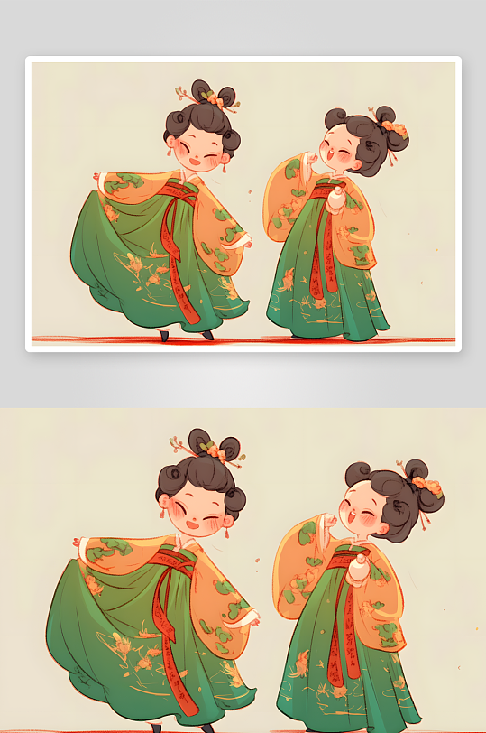 AI扇子唐朝可爱古代唐宫夜宴国潮人物插画-众图网