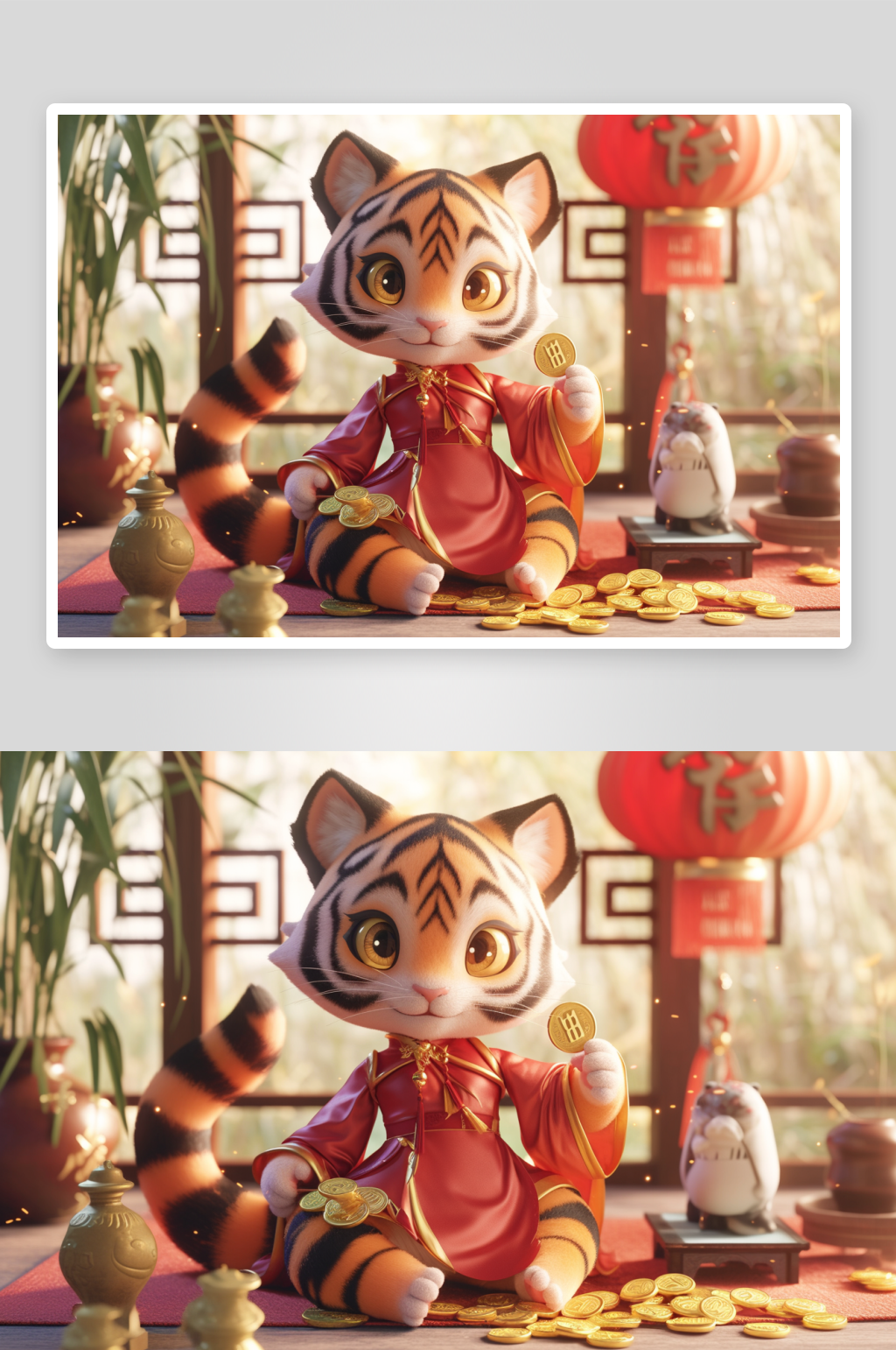 AI十二生肖金币发财虎年插画素材