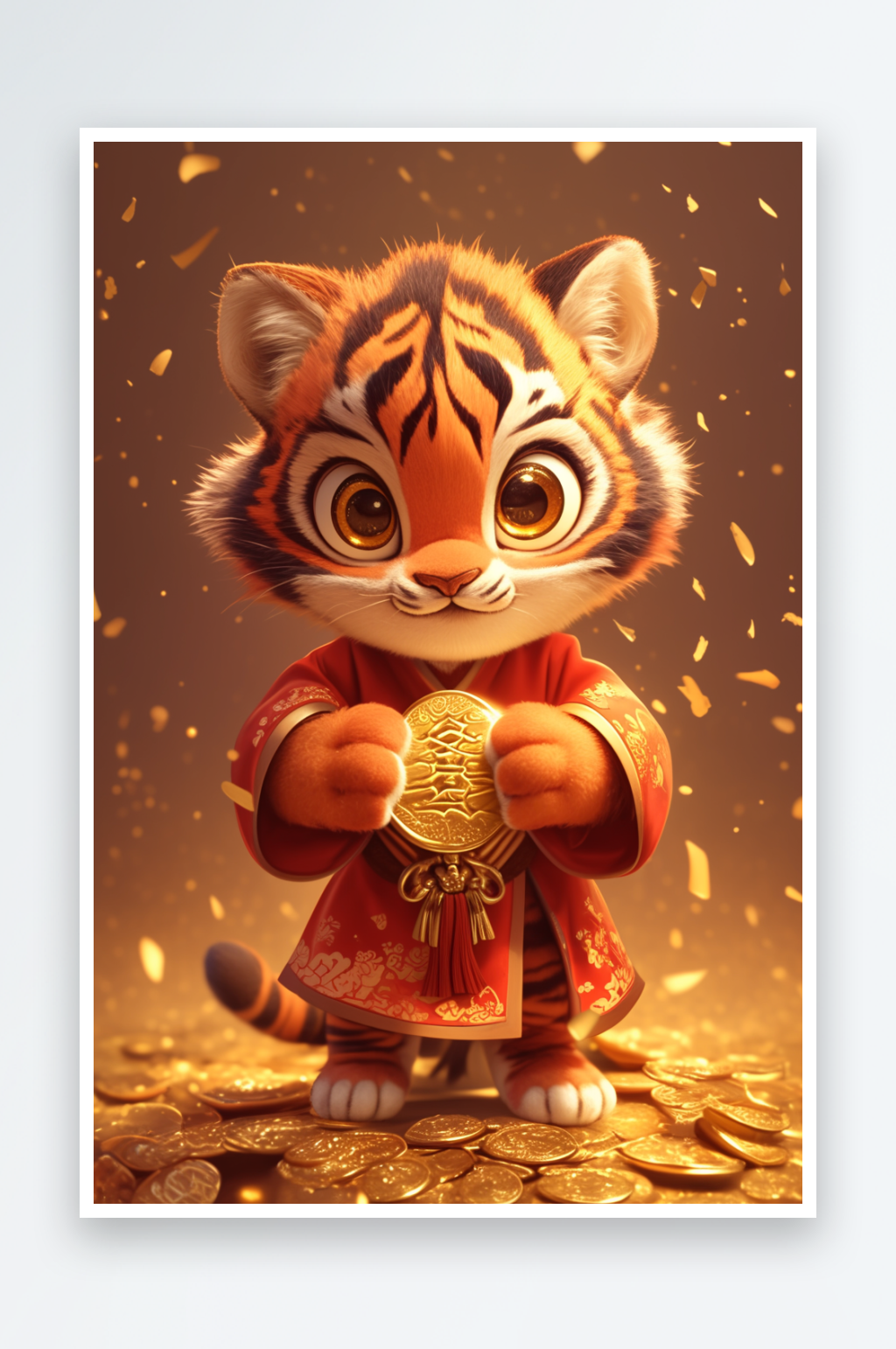 AI新年十二生肖金币发财虎年插画素材