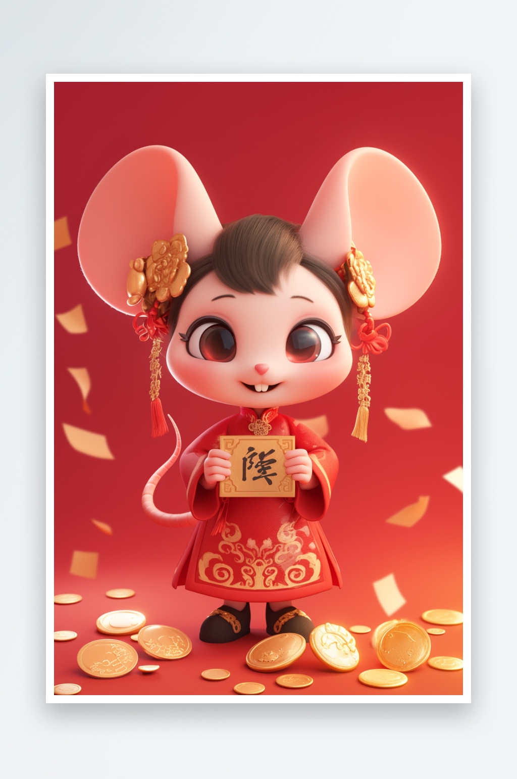 AI金元宝十二生肖金币发财鼠年插画素材
