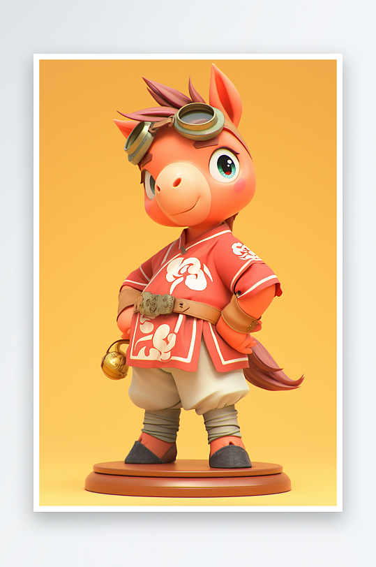 AI发财十二生肖金币发财马年插画-众图网