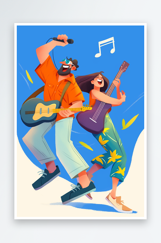 AI音乐节歌手明星表演演唱会潮流人物插画-众图网