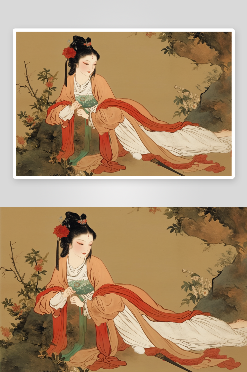 AI编织服装古风中国画古代仕女图插画素材