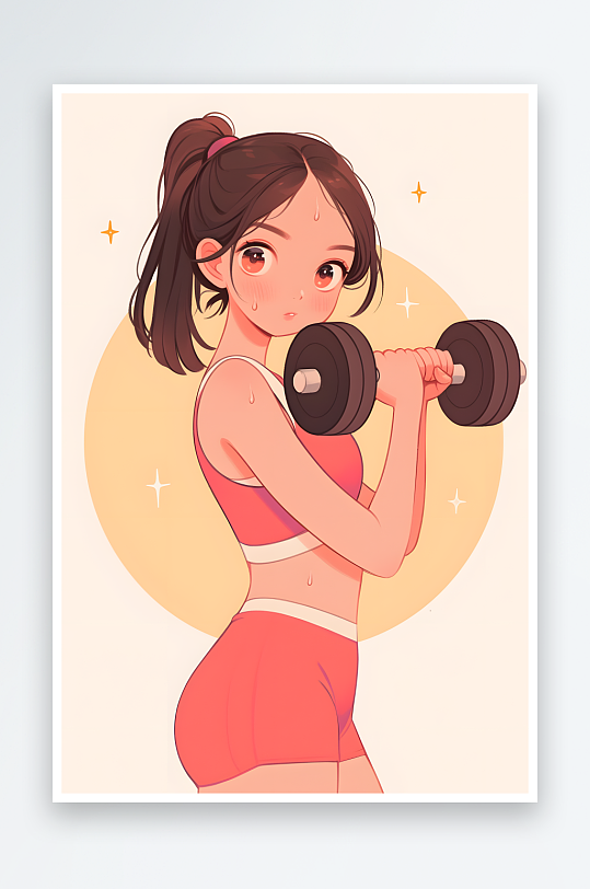 AI举重哑铃卡通健身房运动锻炼人物插画-众图网