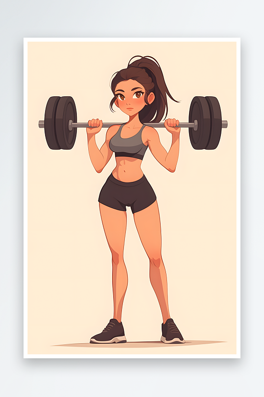 AI举重哑铃卡通健身房运动锻炼人物插画-众图网