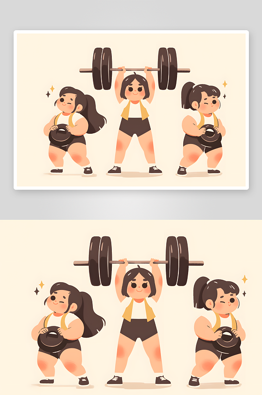 AI动感单车卡通健身房运动锻炼人物插画-众图网