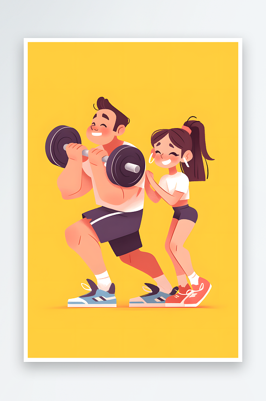 AI单车卡通健身房运动锻炼人物插画-众图网