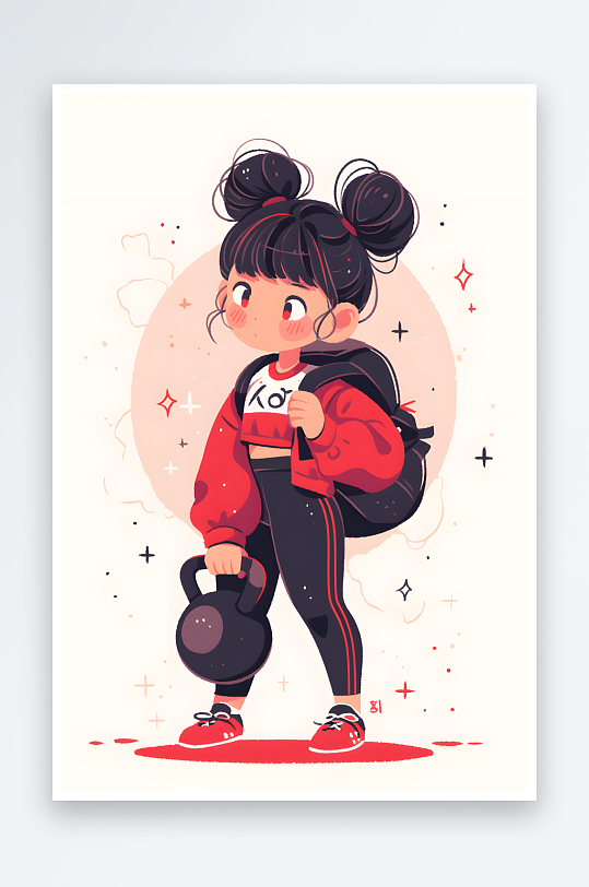 AI跑步机卡通健身房运动锻炼人物插画-众图网