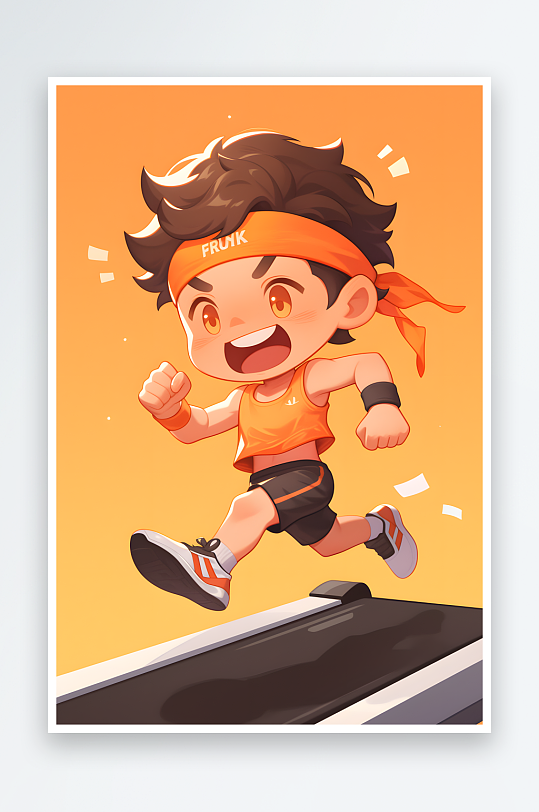 AI跑步机举重卡通健身房运动锻炼人物插画-众图网