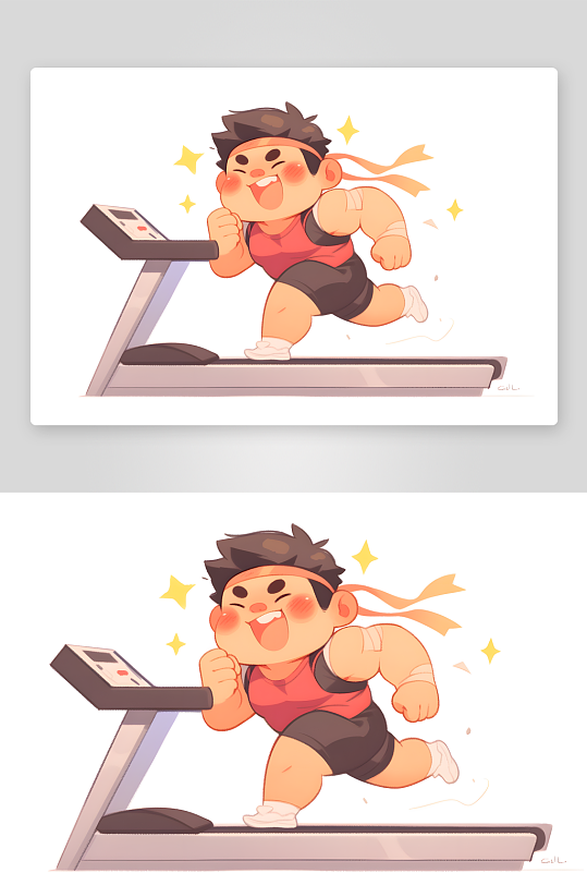 AI跑步机举重卡通健身房运动锻炼人物插画-众图网