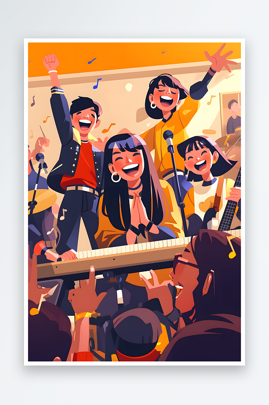 AI派对表演演唱会音乐节晚会演出表演人物插画-众图网