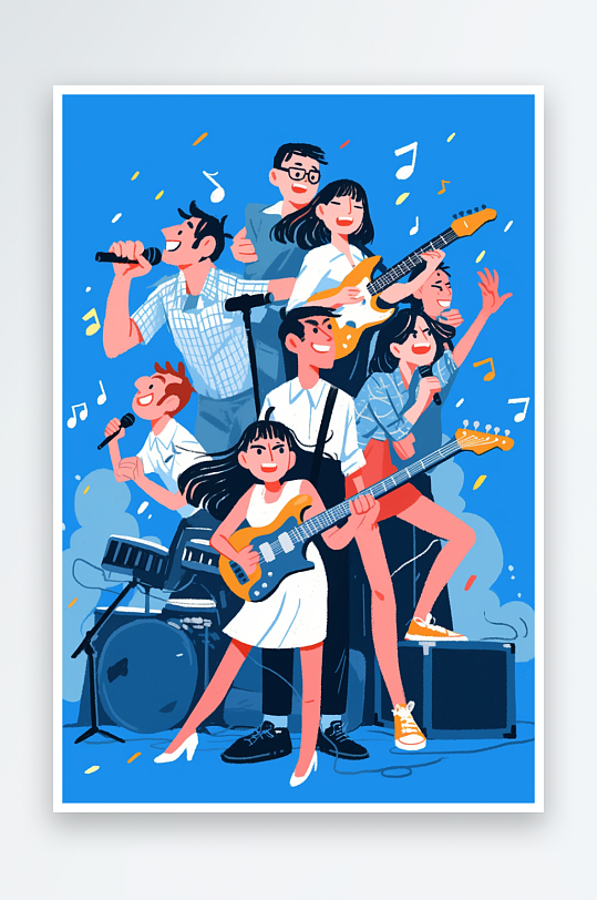 AI唱歌演唱会音乐节晚会演出表演人物插画-众图网