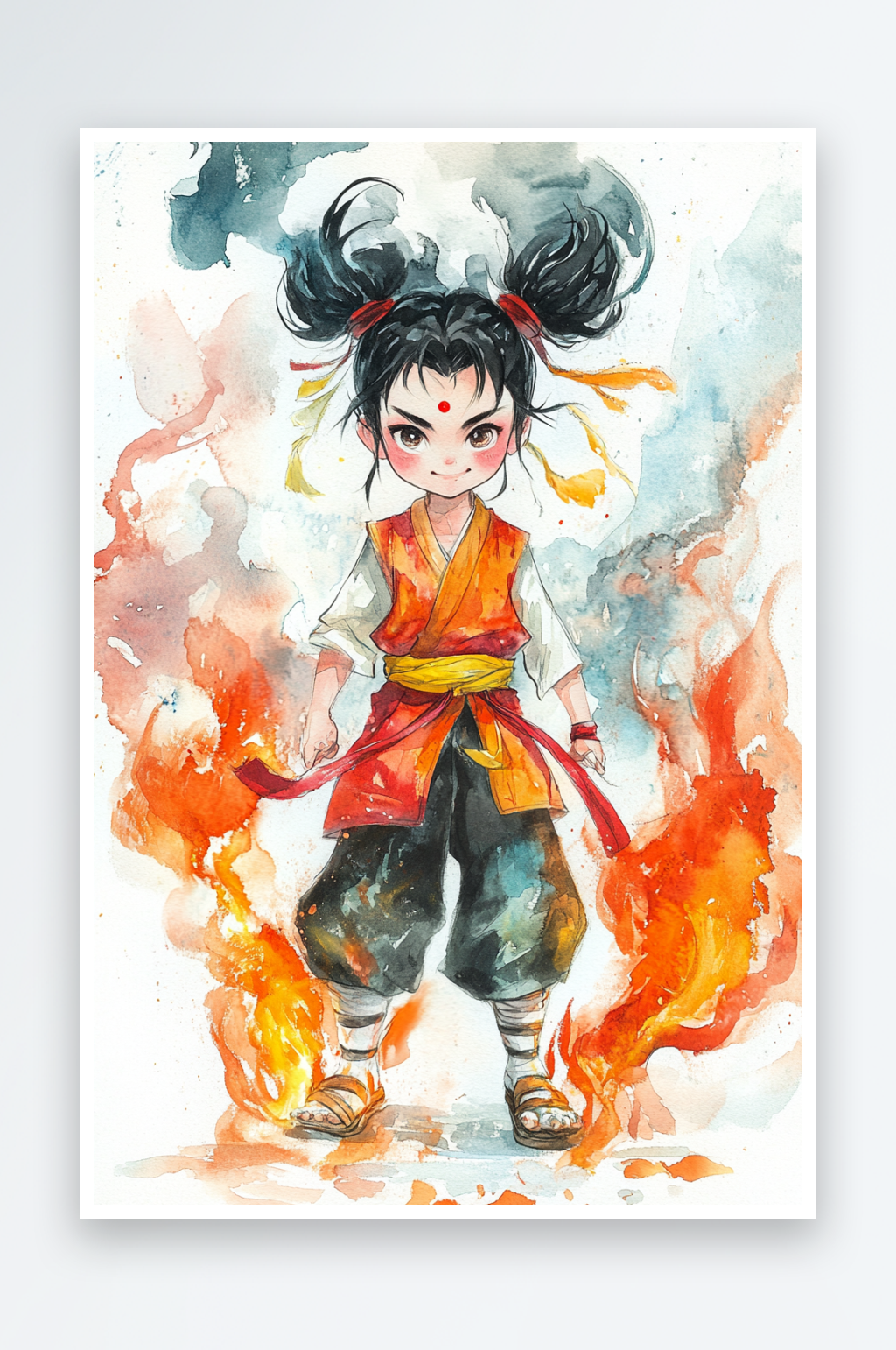 AI手绘中国风神话人物哪吒插画素材