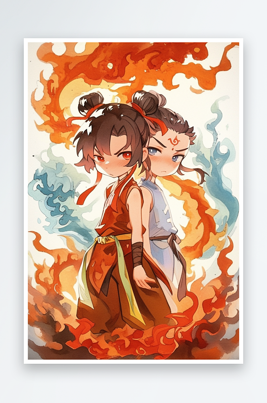 AI手繪中國風神話人物哪吒插畫