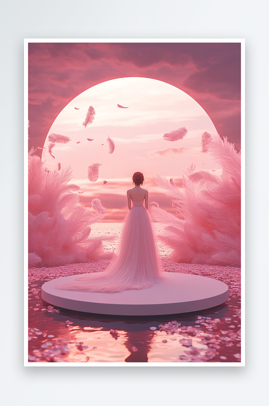 AI妇女节美女鲜花电商展台场景背景图-众图网