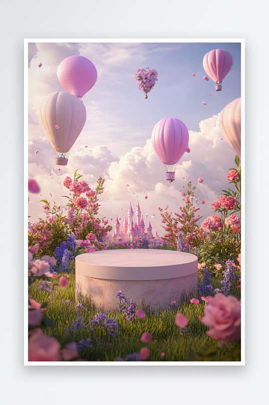 AI城堡婦女節(jié)美女鮮花電商展臺場景背景圖