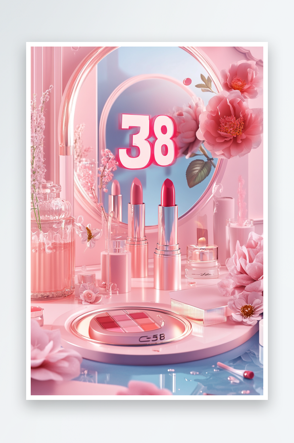 AI38婦女節(jié)美女鮮花電商展臺場景背景圖素材