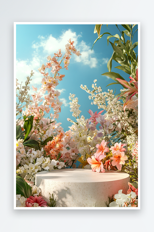 AI鲜花妇女节美女鲜花电商展台场景背景图-众图网