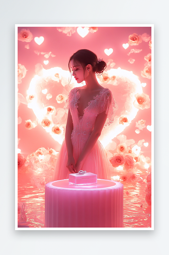 AI唯美妇女节美女鲜花电商展台场景背景图-众图网