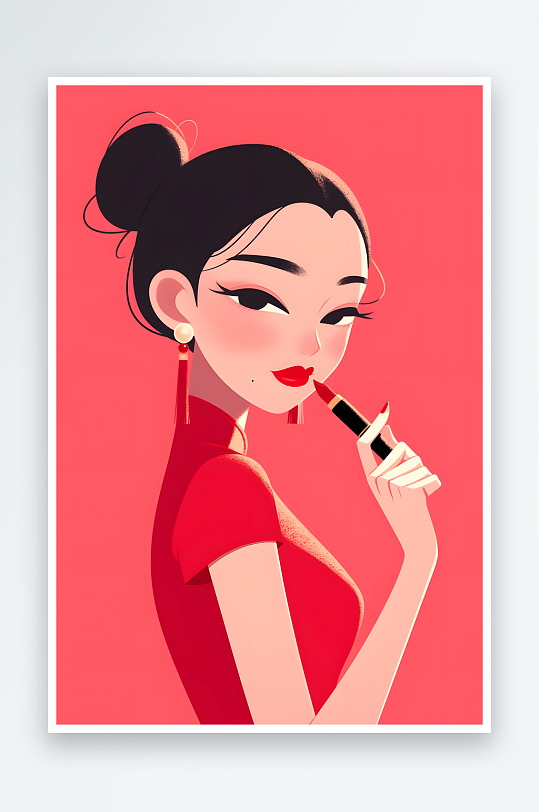 AI玫瑰涂口妇女节女性女人美女人物插画-众图网