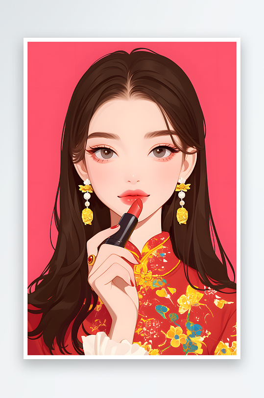 AI玫瑰涂口婦女節(jié)女性女人美女人物插畫