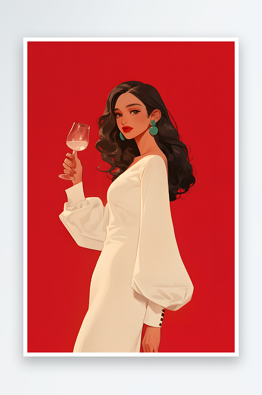AI酒杯妇女节女性女人美女派对人物插画-众图网